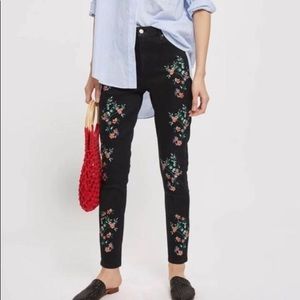 Flower Embroidered Topshop Moto Black Jamie Jeans